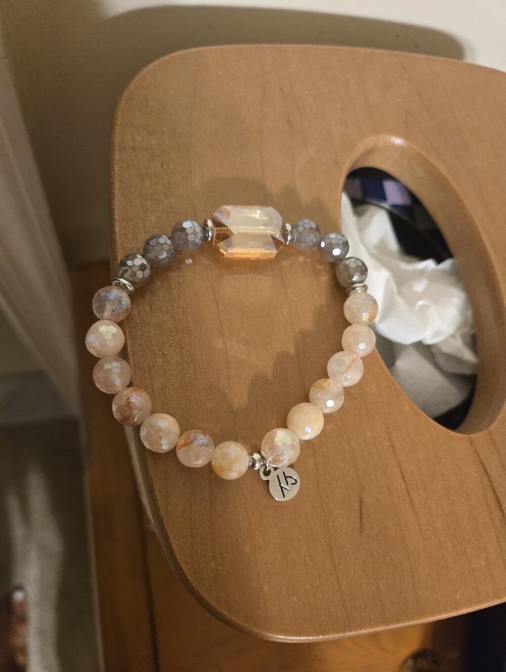 Tjazelle Limited Edition Peach & Gray Faceted Bead Stretch Bracelet